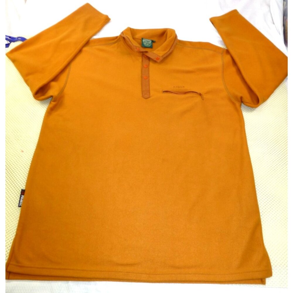 Aigle XL Orange Polartec Fleece Pullover With Snap Buttons & Chest Pocket